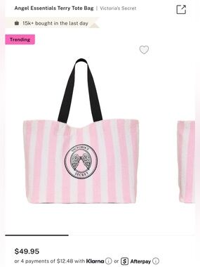 Victoria's Secret Pink & White Striped Tote with Black Handles